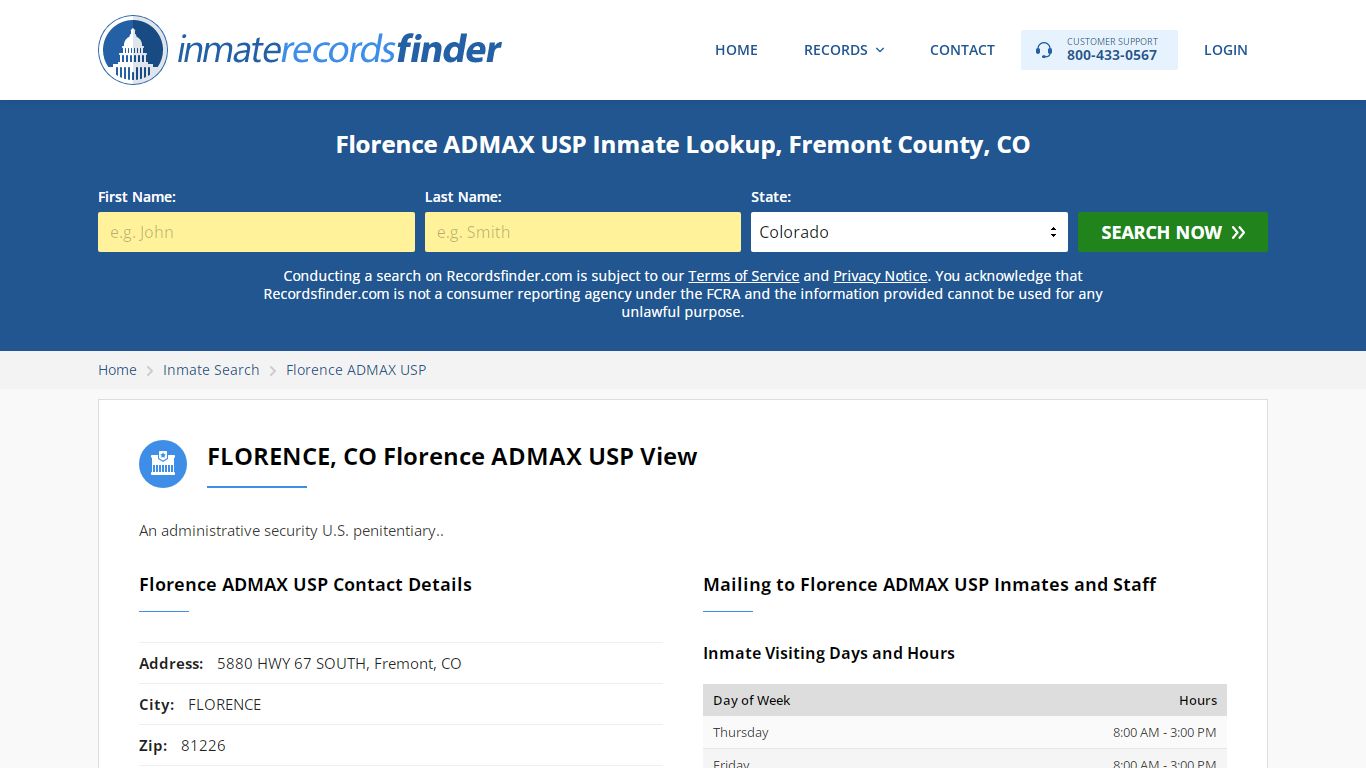 Florence ADMAX USP Roster & Inmate Search, Fremont County ...