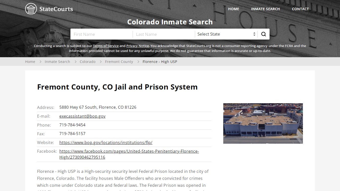 Florence - High USP Inmate Records Search, Colorado ...